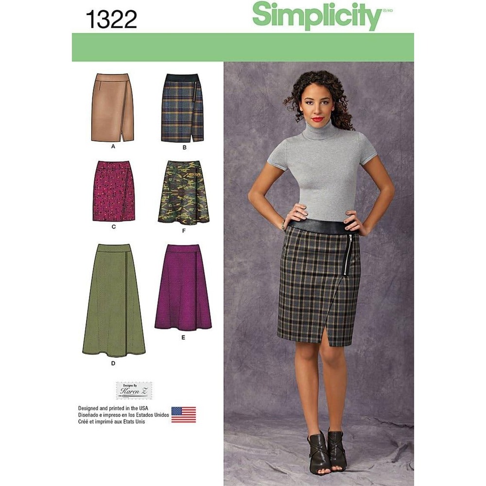 Simplicity Pattern 1322 Mock Wrap Skirt Size 16-24‎ Multi-Length Slim Flared